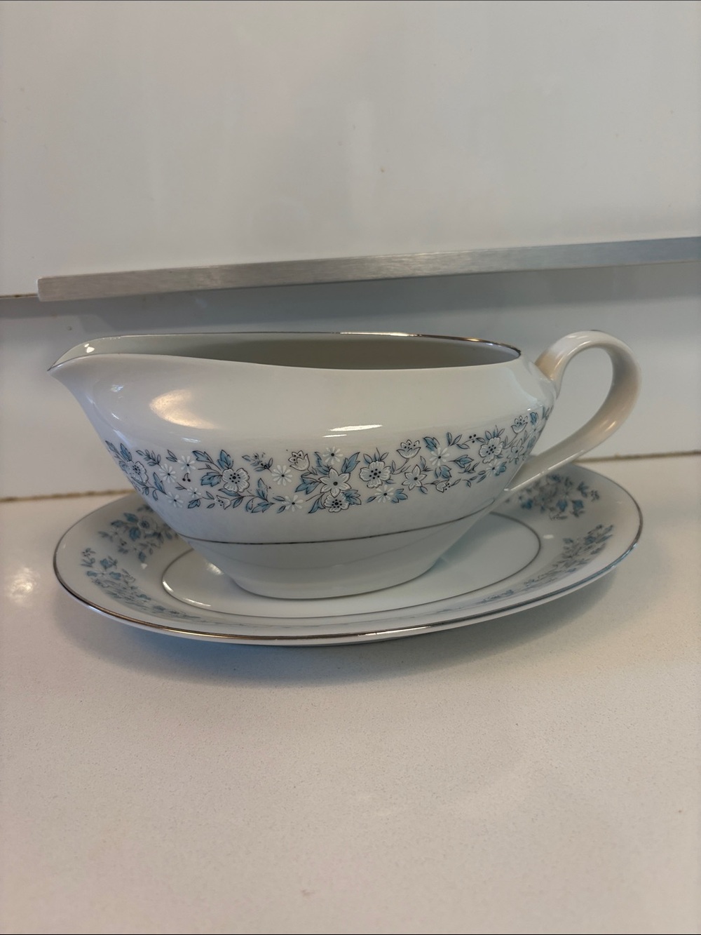 Vintage Noritake Towne House Brocade Pattern 3533 Gravy Boat with Underplate